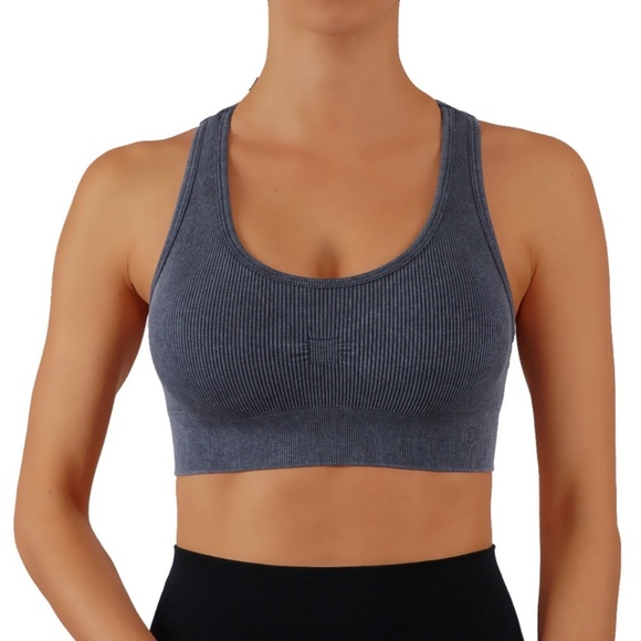 Denim Blue yoga Top Comfort Sports Bra - Picture 2 of 3